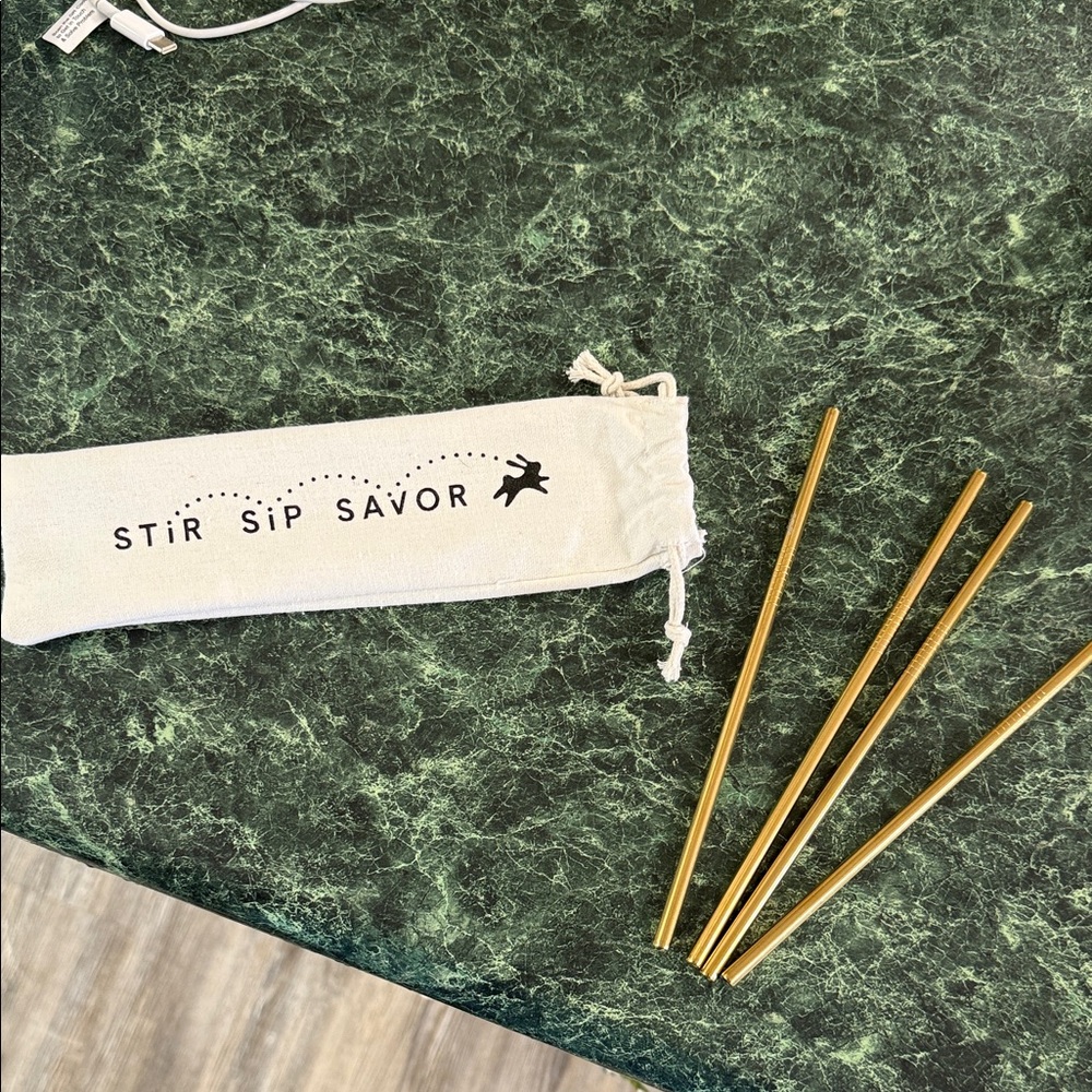 Stir Sip Savor Gold Metal Straws with Pouch